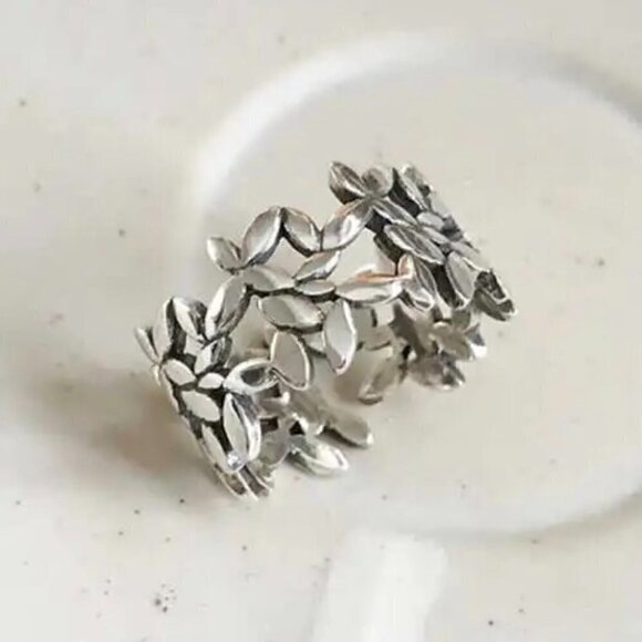 Boho Silver Tone Open Design Flowers Adjustable Band Ring #1305 - Picture 3 of 10
